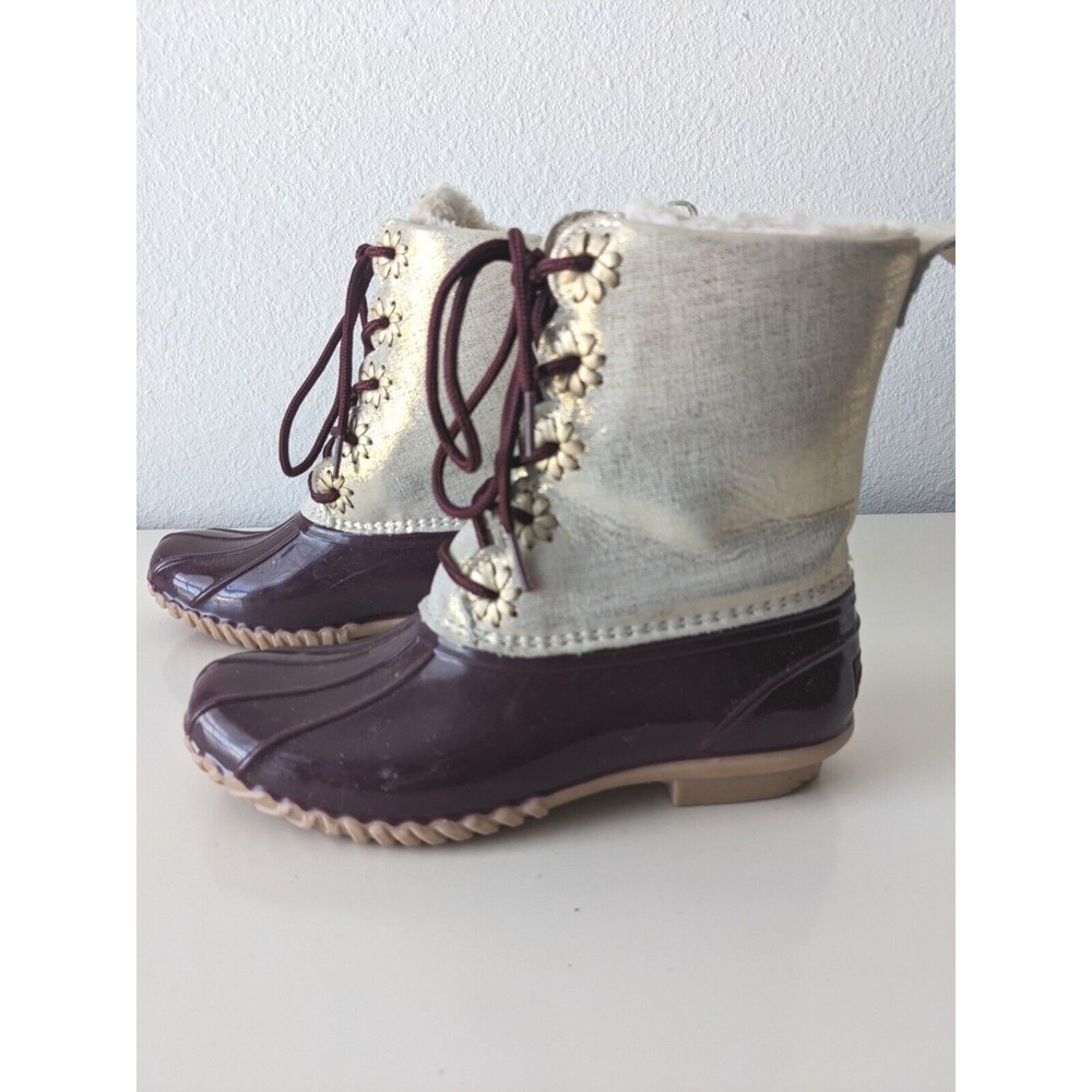 Jack Rogers Womens Lace Up Back Logo Ankle Boots Gold / Burgundy Rubber Size 7